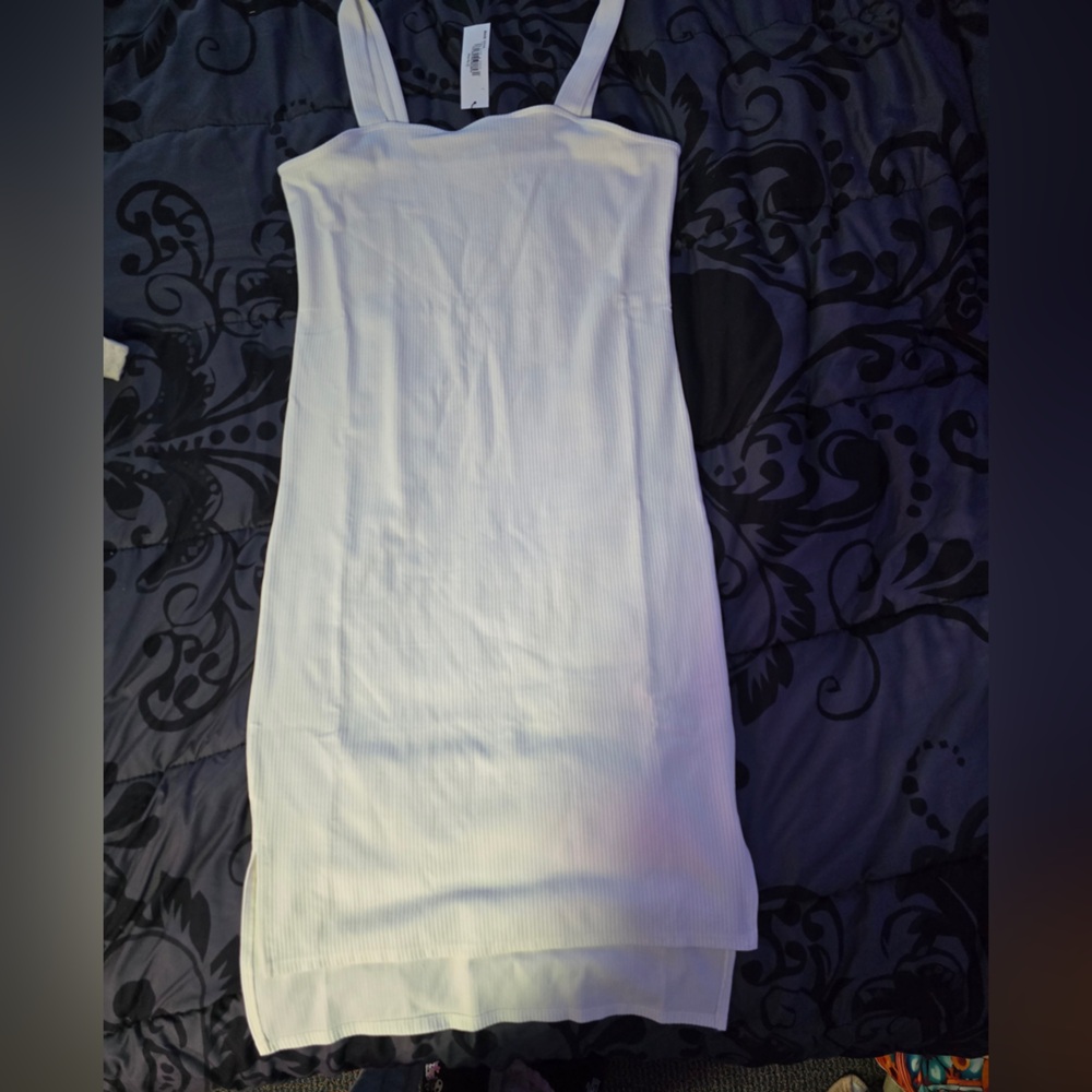 The Drop amelia  White Ribbed tank top dress